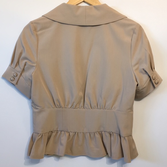 Arden B Tan Short Sleeve Blazer Ruffled Waistline - Picture 6 of 6